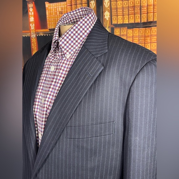 Brooks brothers 346 stretch black pinstriped suit set men’s sz 43R wool blend